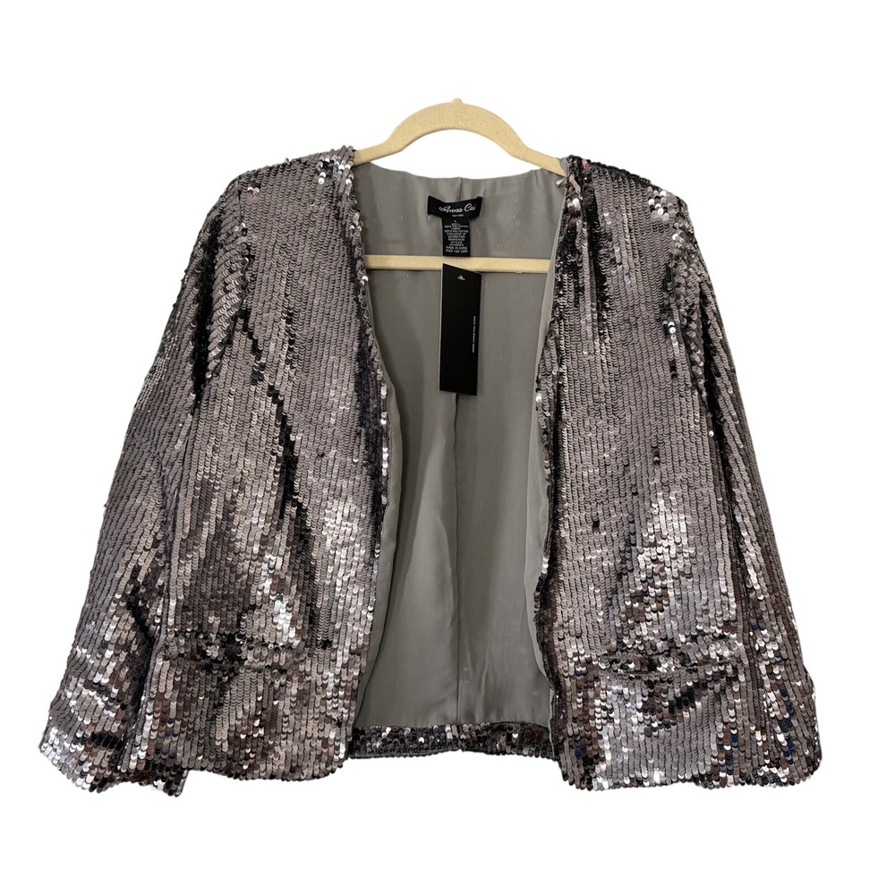 NWT Anna Cai New York Women's L Silver Sequin Jacket Blazer | SKU 0137